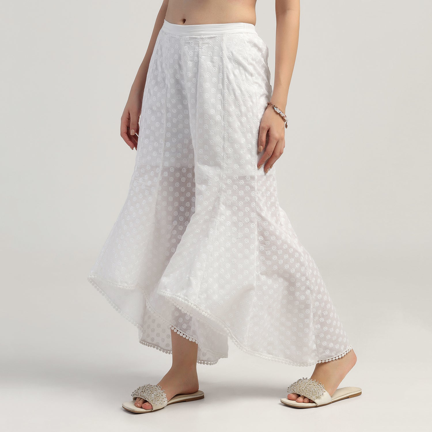 Buy White Schiffle Plazzo for Women