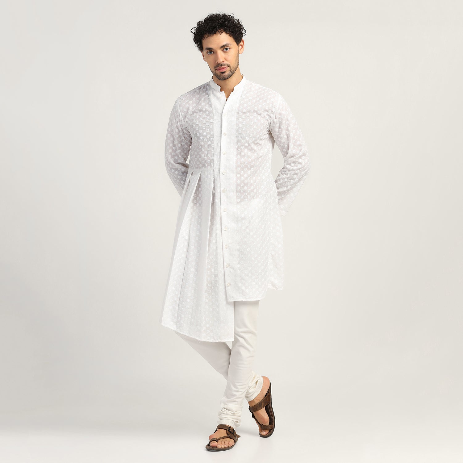 White Schiffle Pleated Kurta, men kurta ,designer kurta, Kurta design, kurta designs for men, men wear