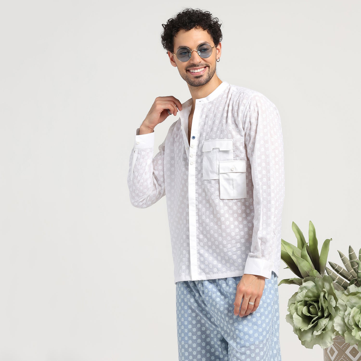 White Schiffle Shirt for Men