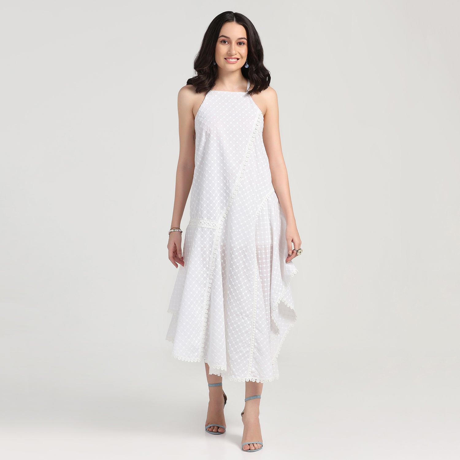 White Schiffle  Square Neck Dress, party wear dress for women, dress for women, dress, women dress, color, design 