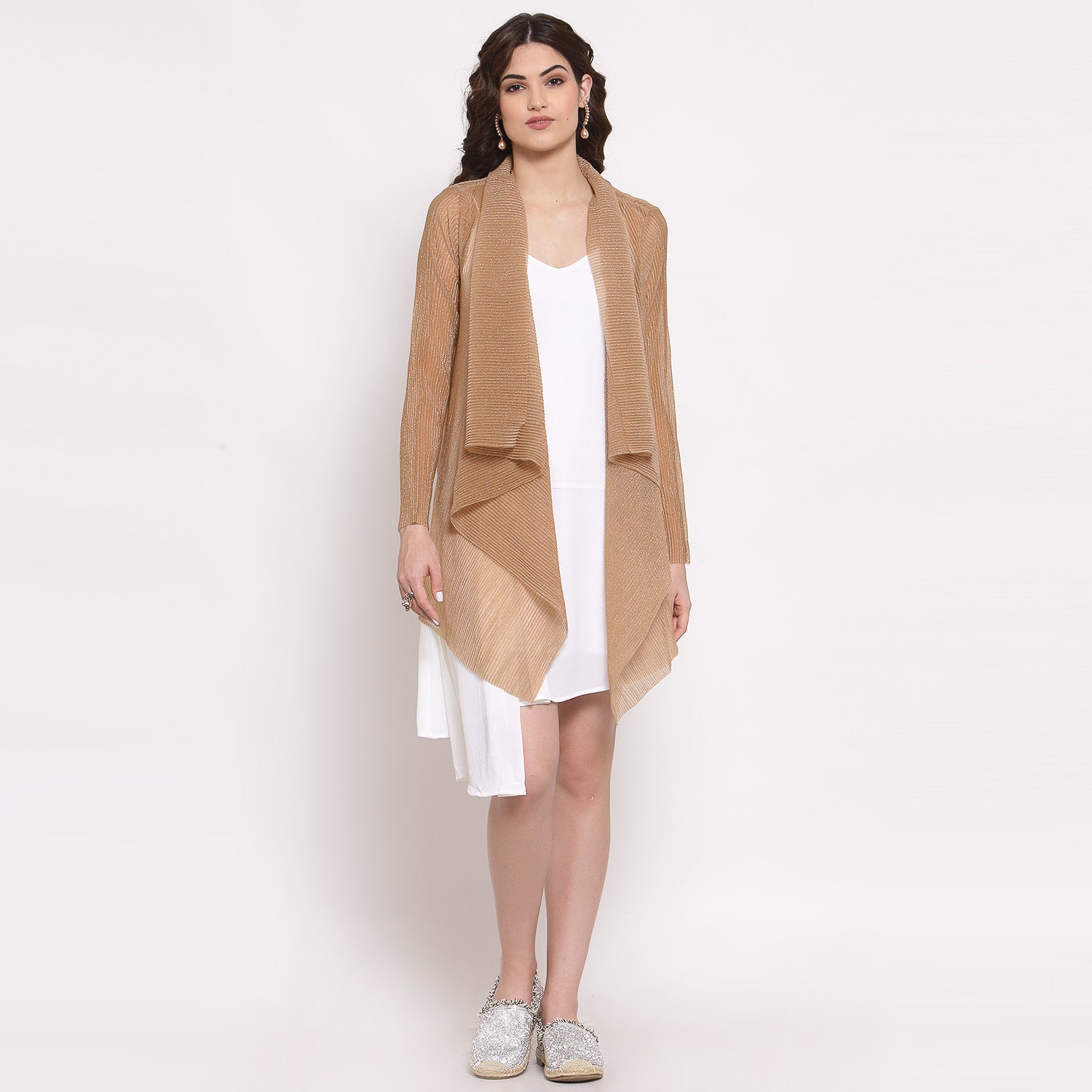 Women Beige Drape Short Jacket, Organza jackets, Stylish Jackets, Summer Women’s Jackets, Long Women Jackets , Short jackets for women