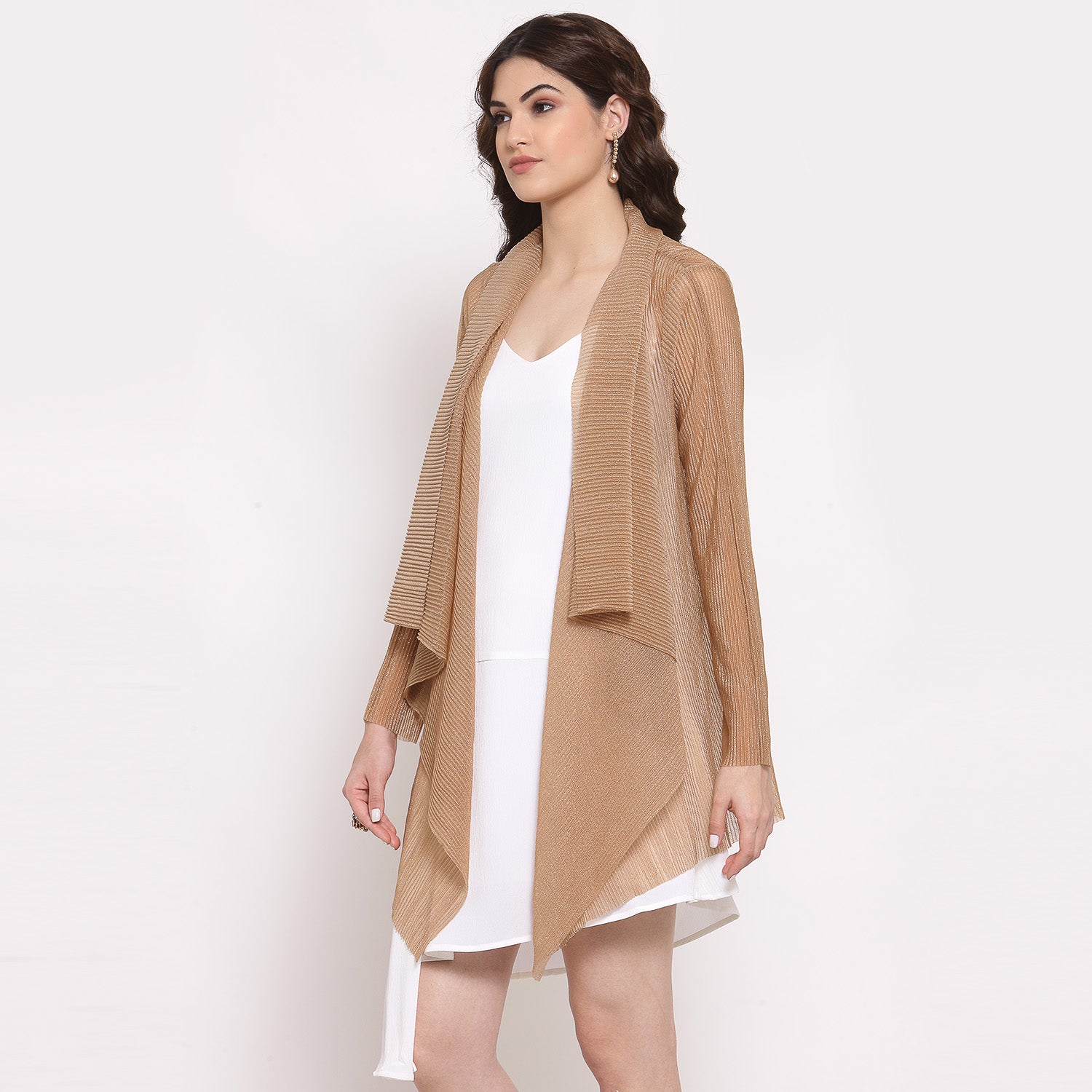Women Beige Drape Short Jacket, Organza jackets, Stylish Jackets, Summer Women’s Jackets, Long Women Jackets , Short jackets for women
