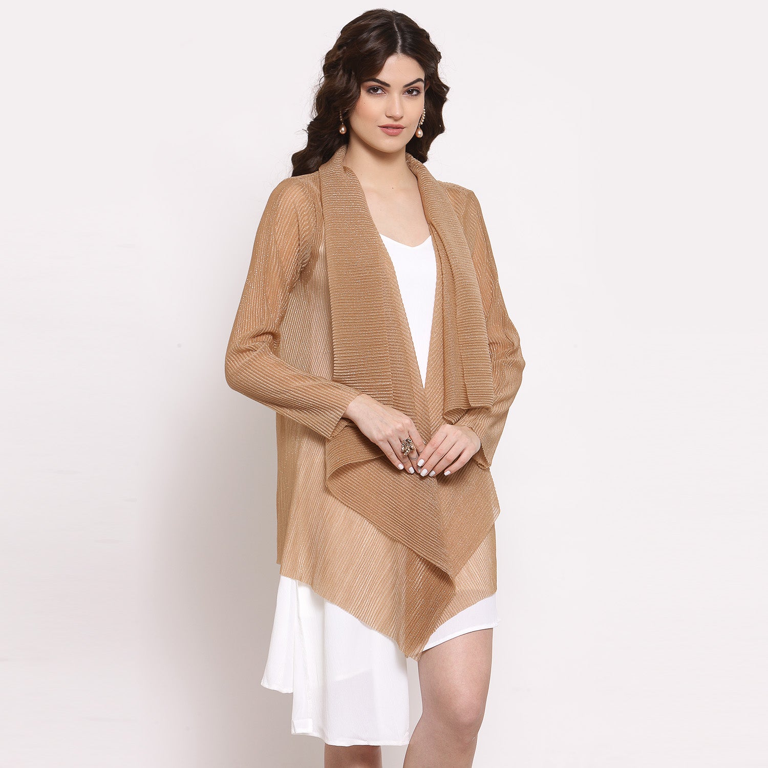 Women Beige Drape Short Jacket, Organza jackets, Stylish Jackets, Summer Women’s Jackets, Long Women Jackets , Short jackets for women