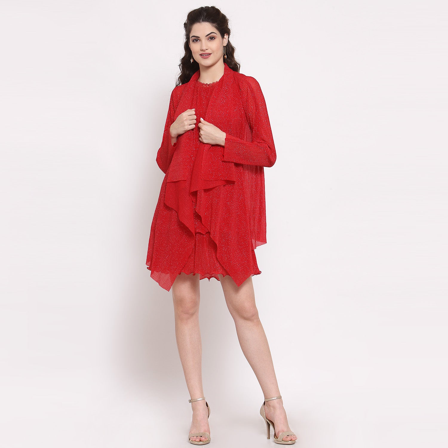 Women Red Drape Short Jacket, Organza jackets, Stylish Jackets, Summer Women’s Jackets, Long Women Jackets , Short jackets for women