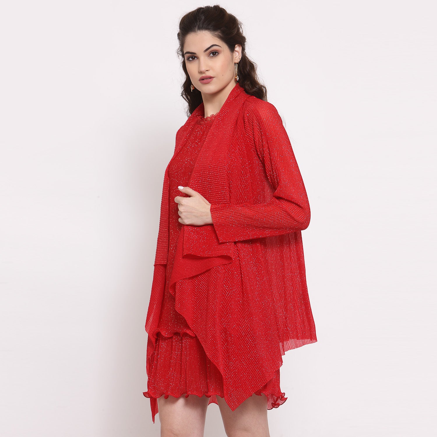 Women Red Drape Short Jacket, Organza jackets, Stylish Jackets, Summer Women’s Jackets, Long Women Jackets , Short jackets for women