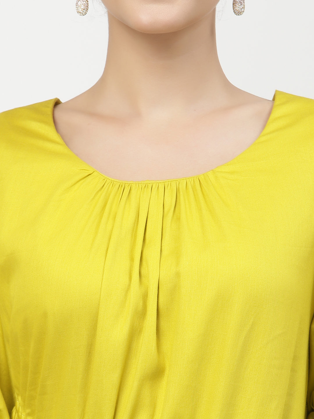 Yellow Cotton Asymmetrical Dresses for Ladies-5