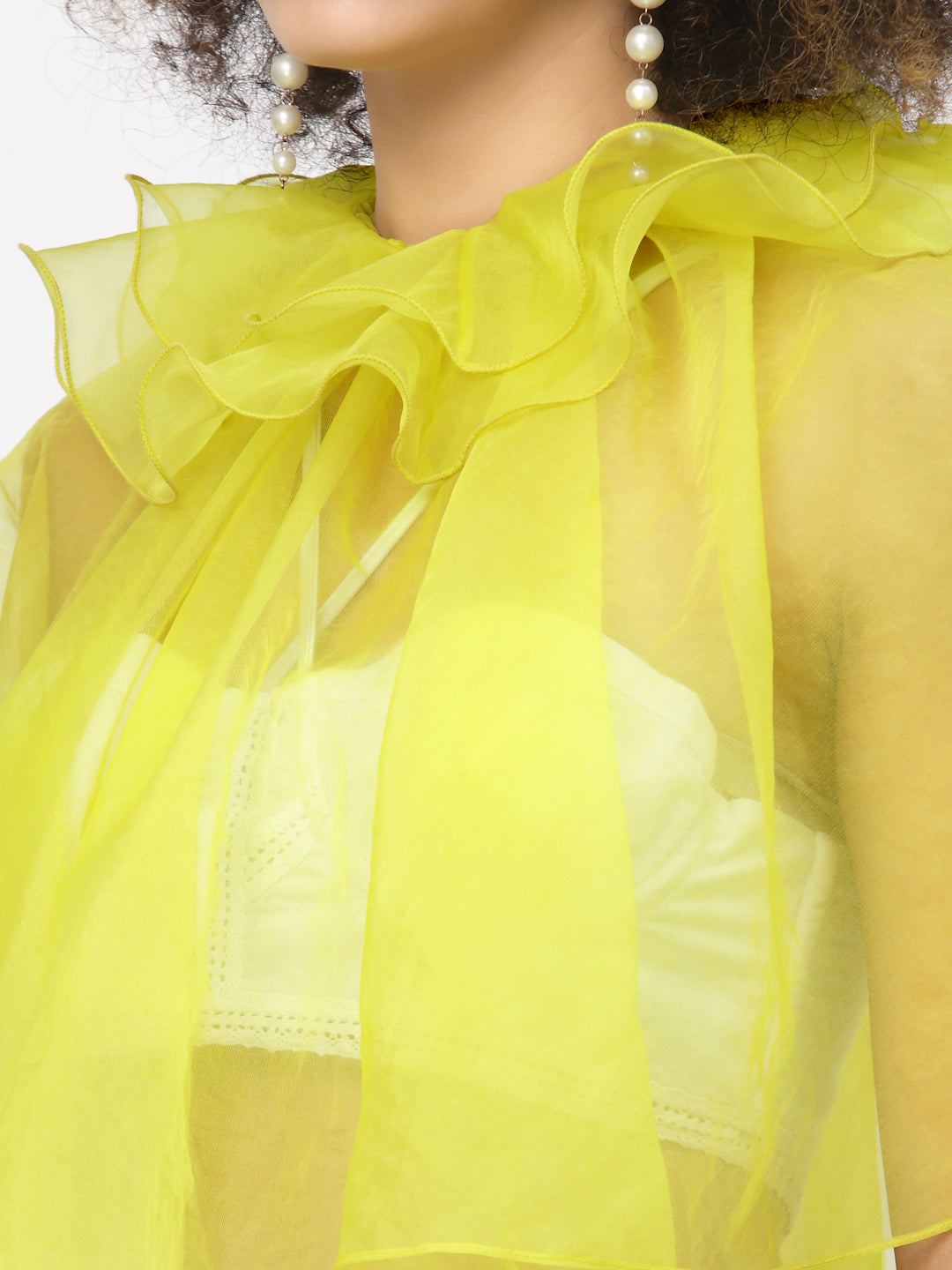 Yellow Organza Cape With Frill Neck, Organza jackets, Stylish Jackets, Summer Women’s Jackets, Long Women Jackets , Short jackets for women