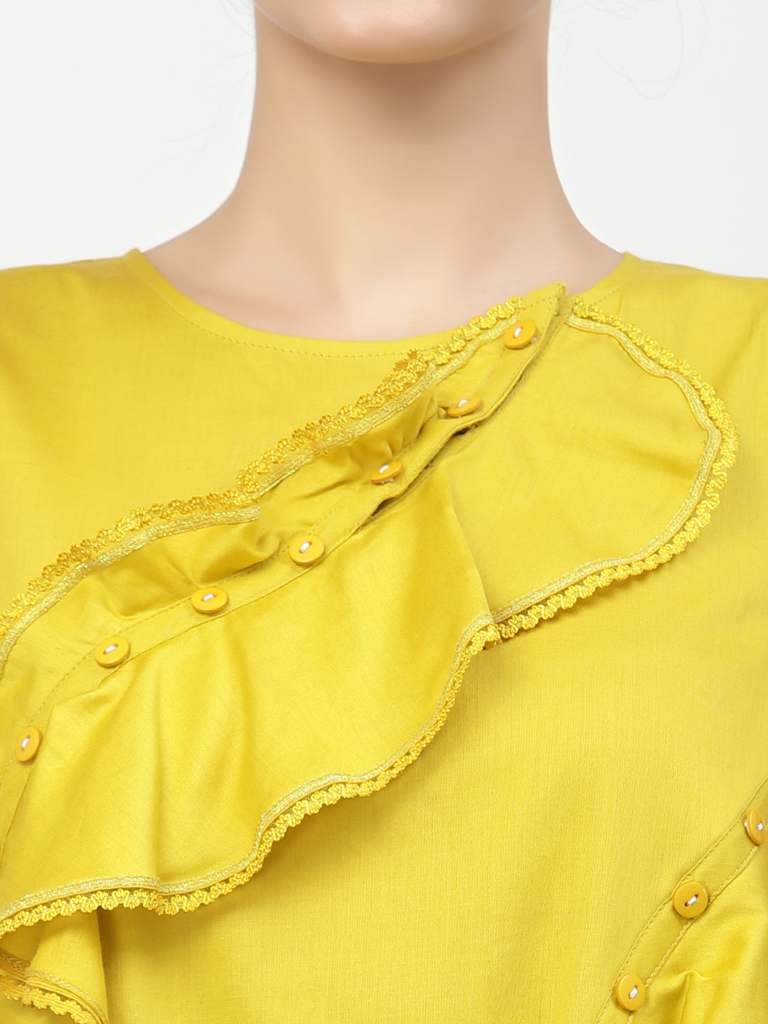 Yellow Ruffle Top With Buttons & Lace, tops for women, crop top, crop tops for women, organza tops