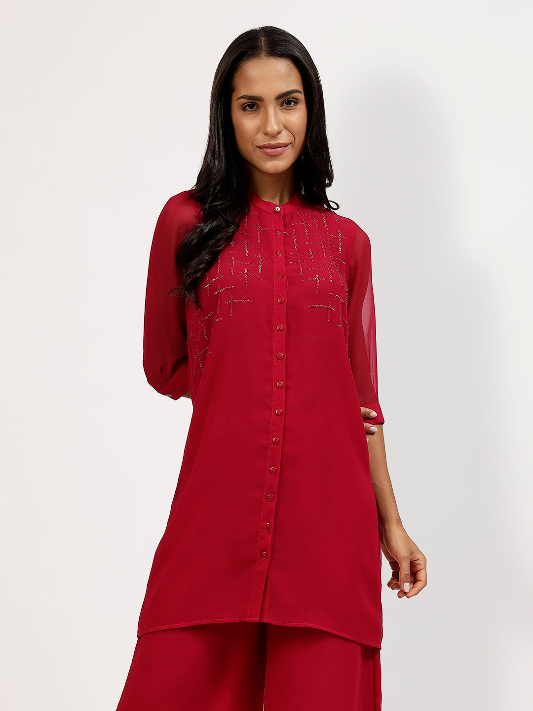 Pink Embroidered Tunic With Asymmetrical Back