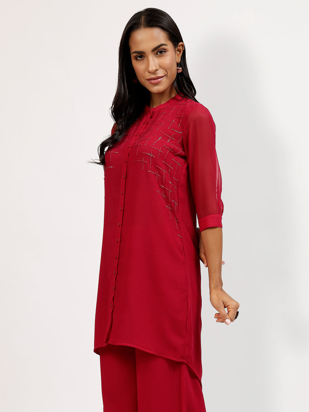 Pink Embroidered Tunic With Asymmetrical Back