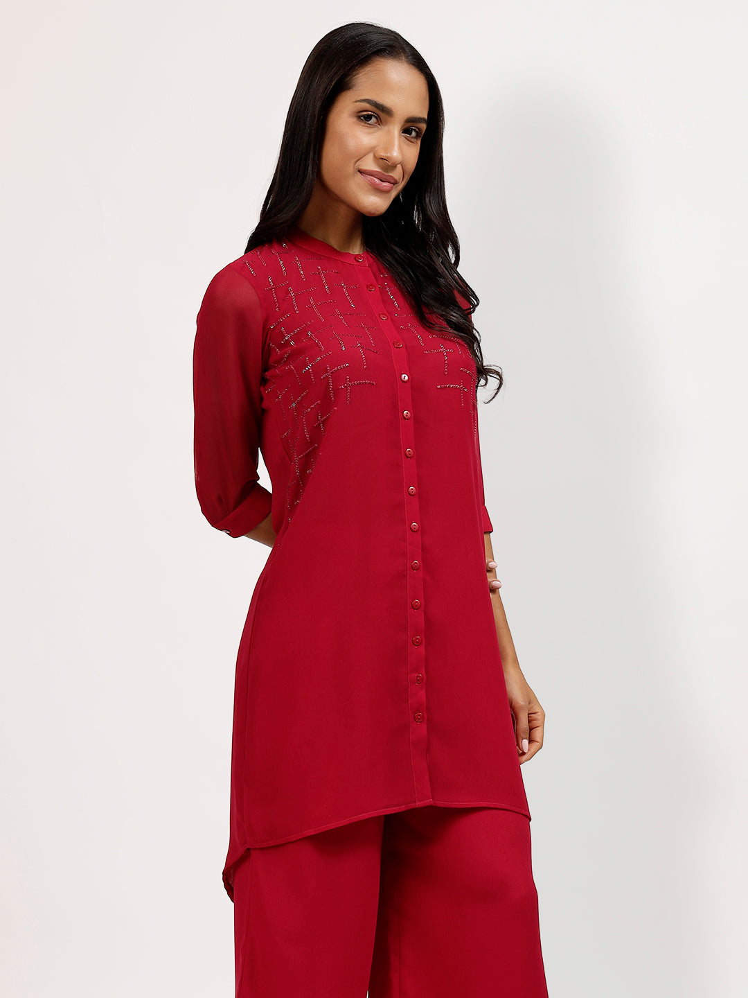 Pink Embroidered Tunic With Asymmetrical Back