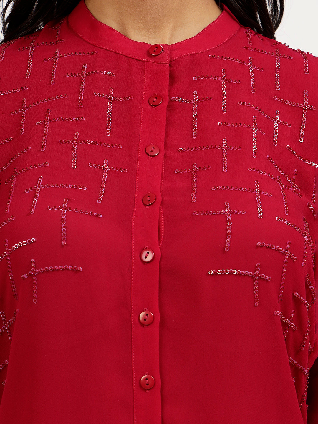 Pink Embroidered Tunic With Asymmetrical Back