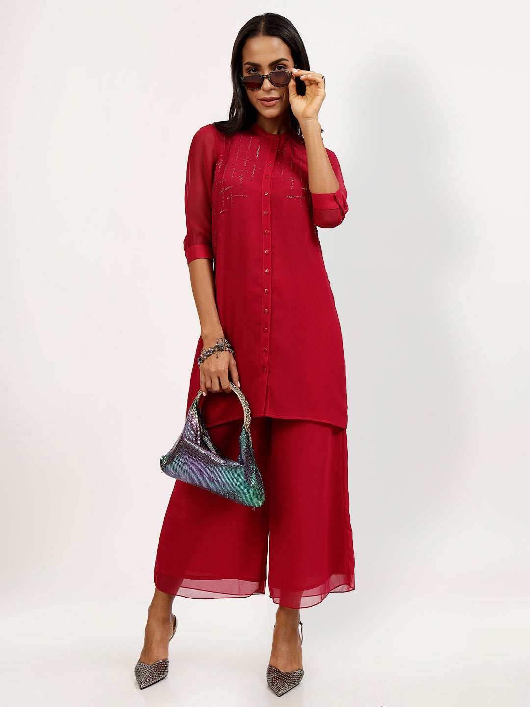 Pink Embroidered Tunic With Asymmetrical Back