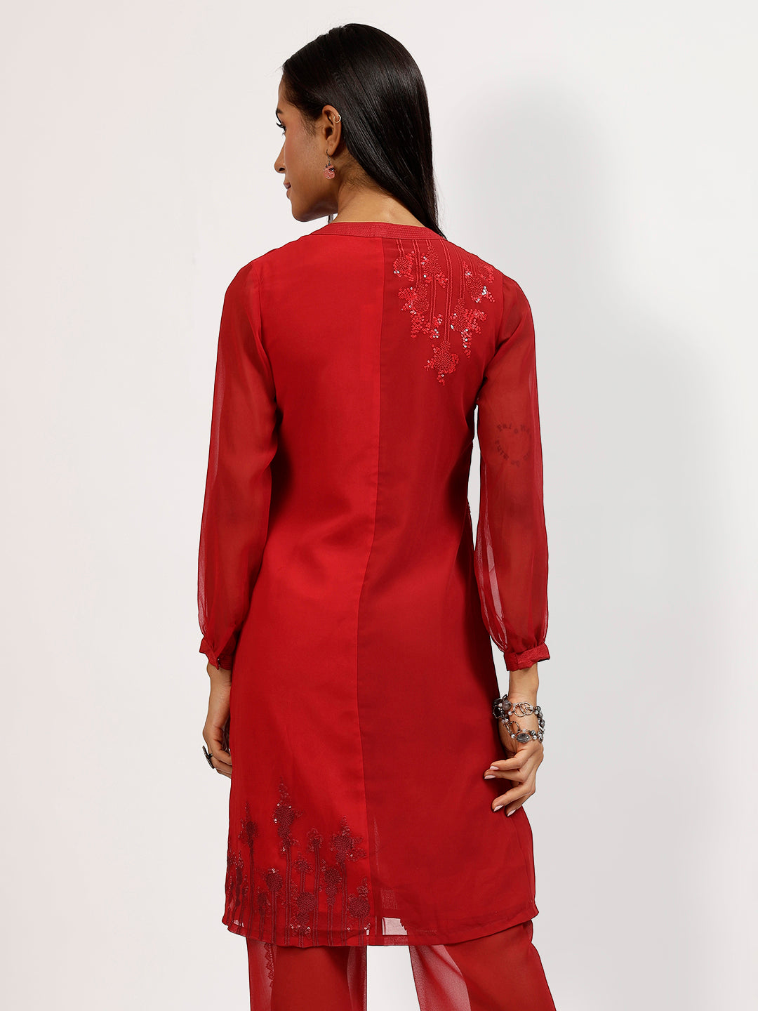 Red Maroon Georgette Kurti With Embroidery