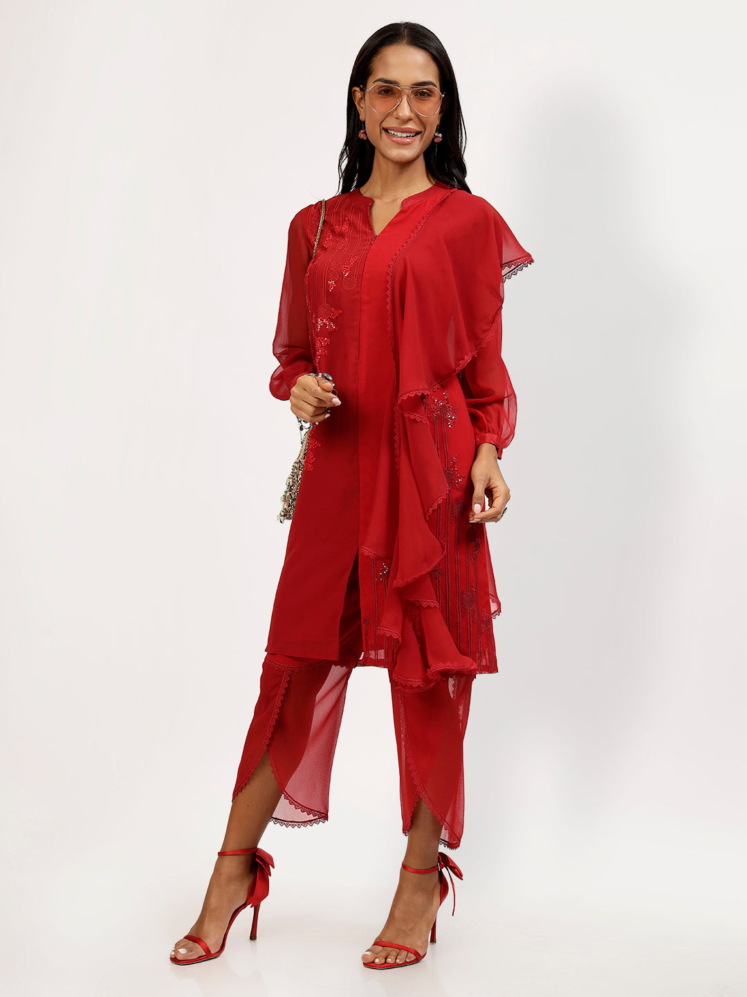 Maroon Georgette Swirl Dupatta-1