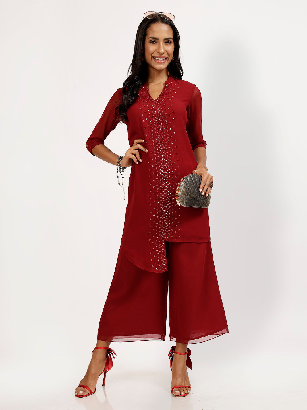 Maroon Georgette Tunic-6