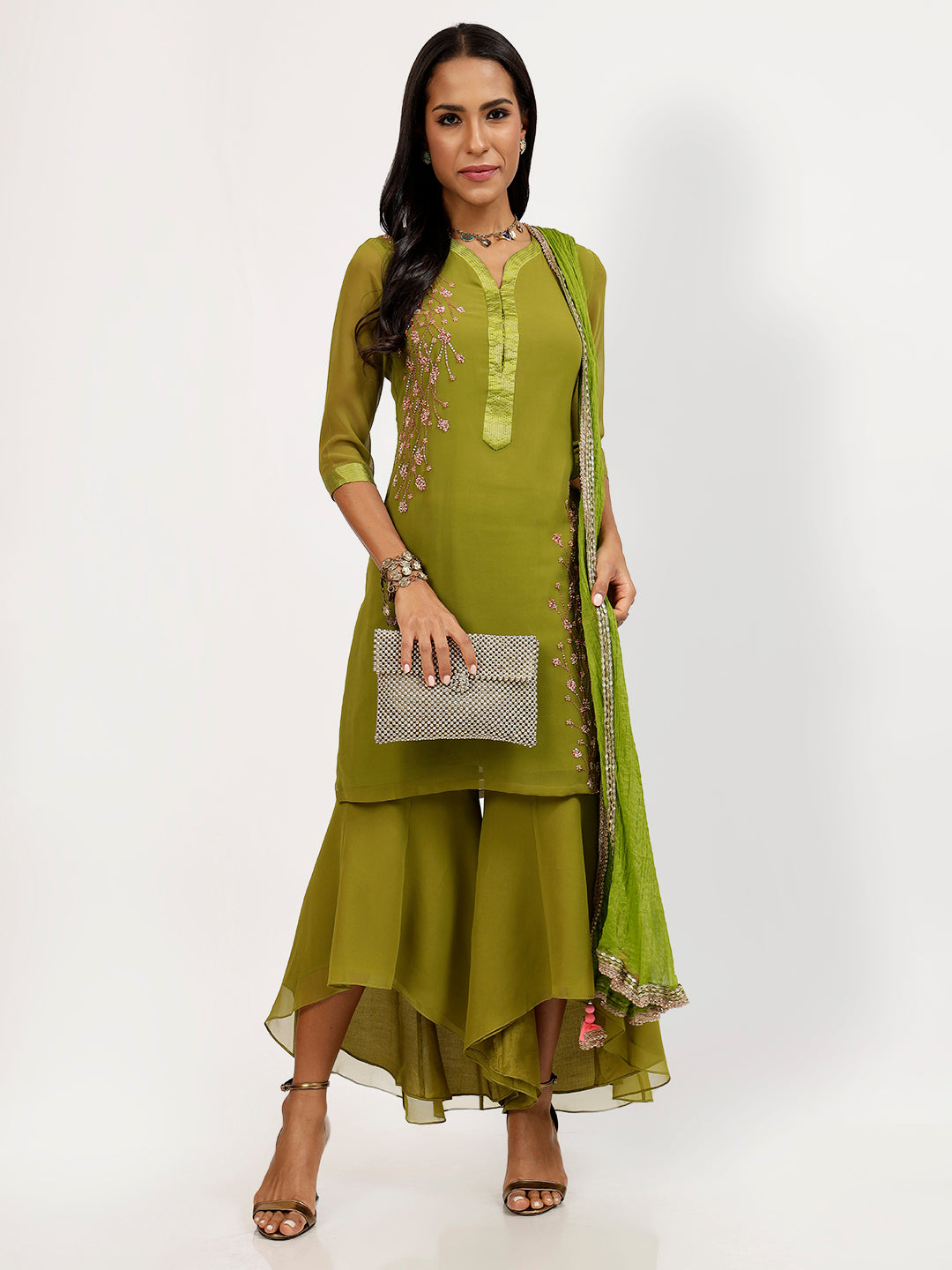 Olive Chiffon Crinkle Duppatta