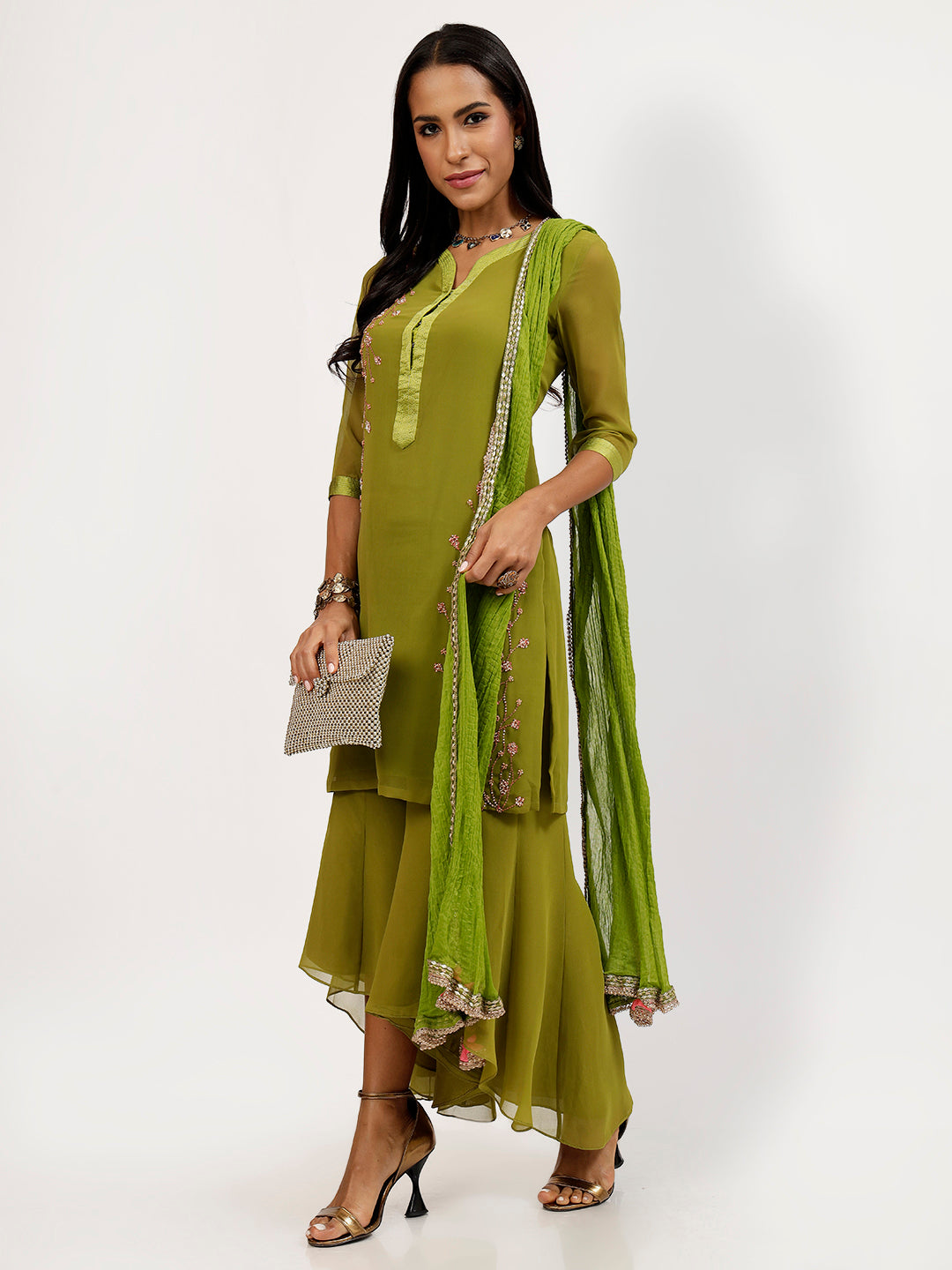 Olive Chiffon Crinkle Duppatta