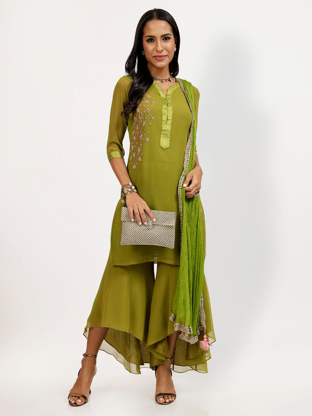 Olive Chiffon Crinkle Duppatta