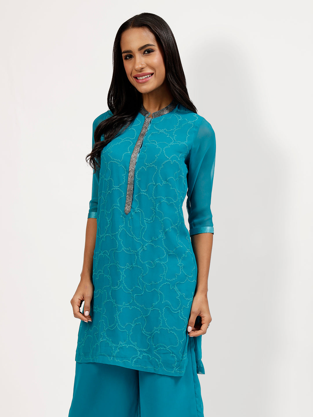 Buy Turquoise Georgette Tunic-2