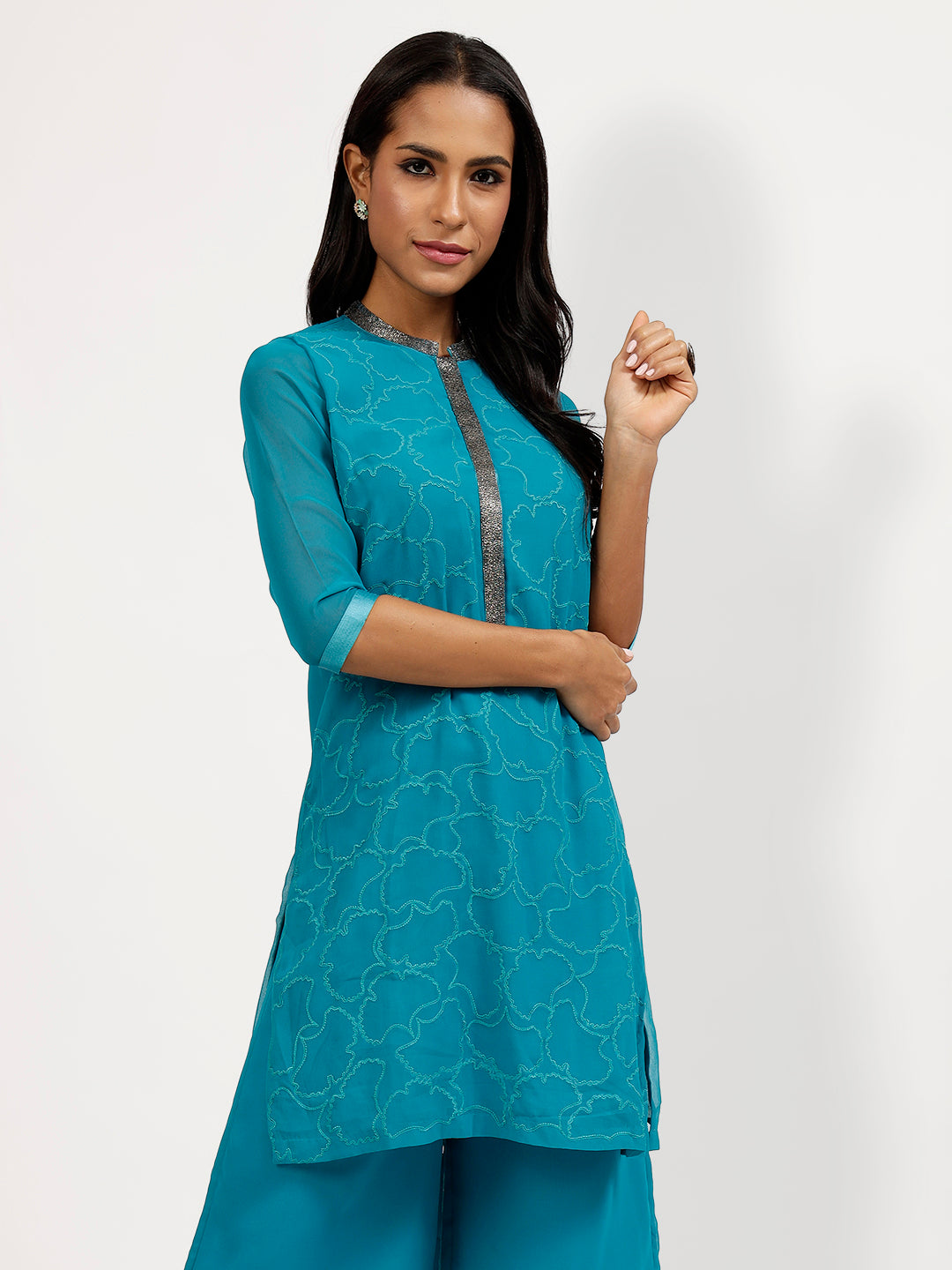 Buy Turquoise Georgette Tunic-3