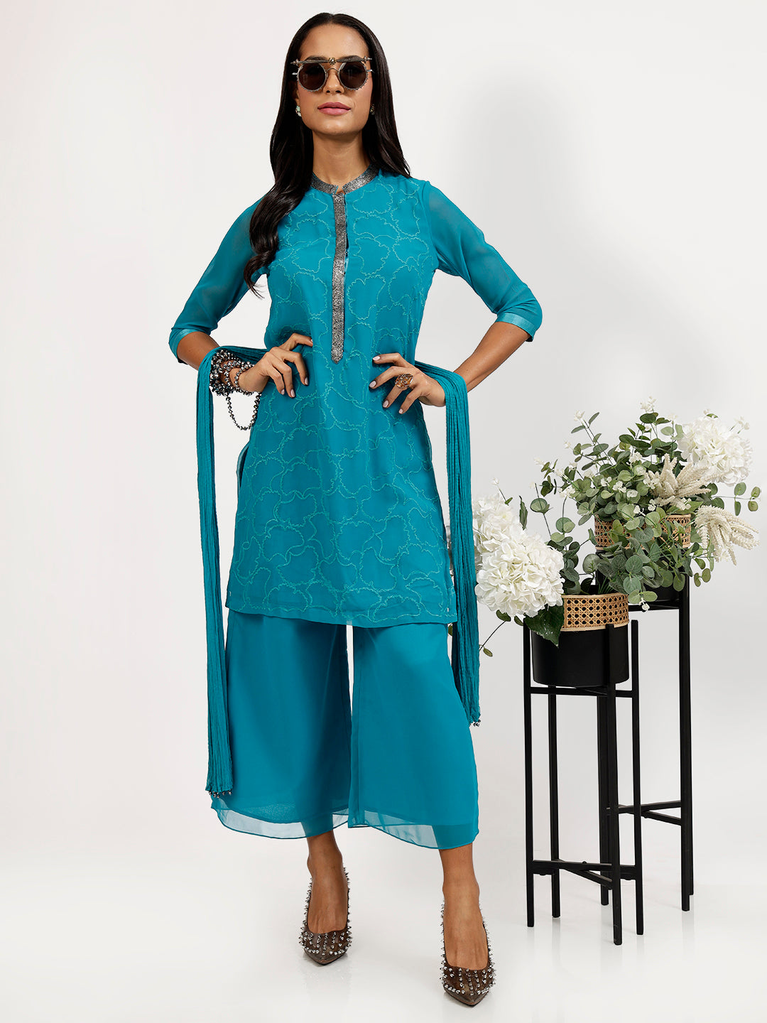 Buy Turquoise Georgette Tunic-6