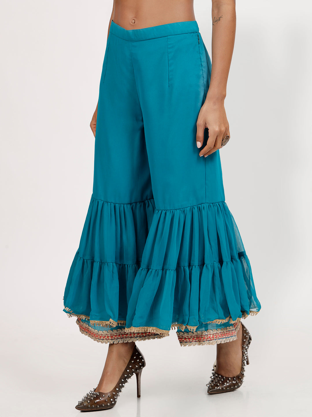 Turquoise Georgette Sharara for Women-1