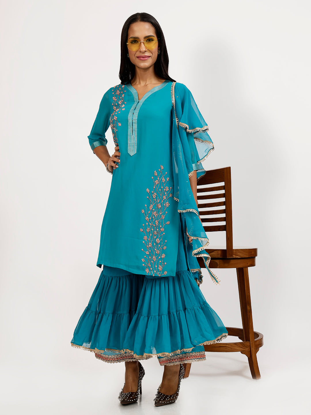 Turquoise Georgette Swirl Dupatta for Women-3