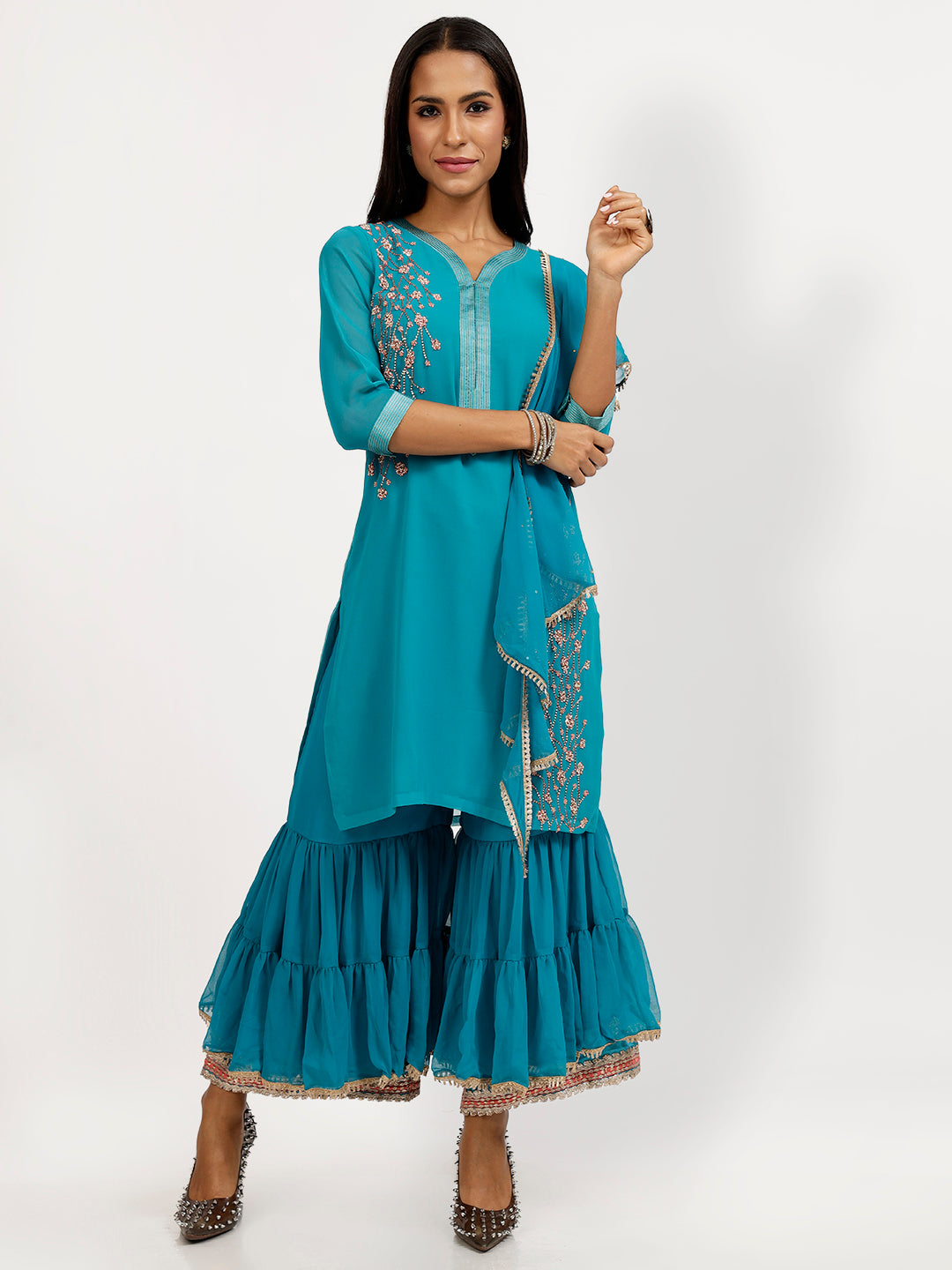 Turquoise Georgette Swirl Dupatta for Women-1
