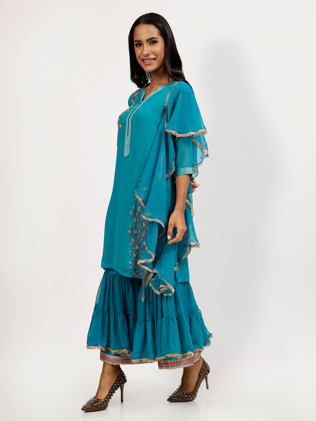 Turquoise Georgette Swirl Dupatta for Women-2