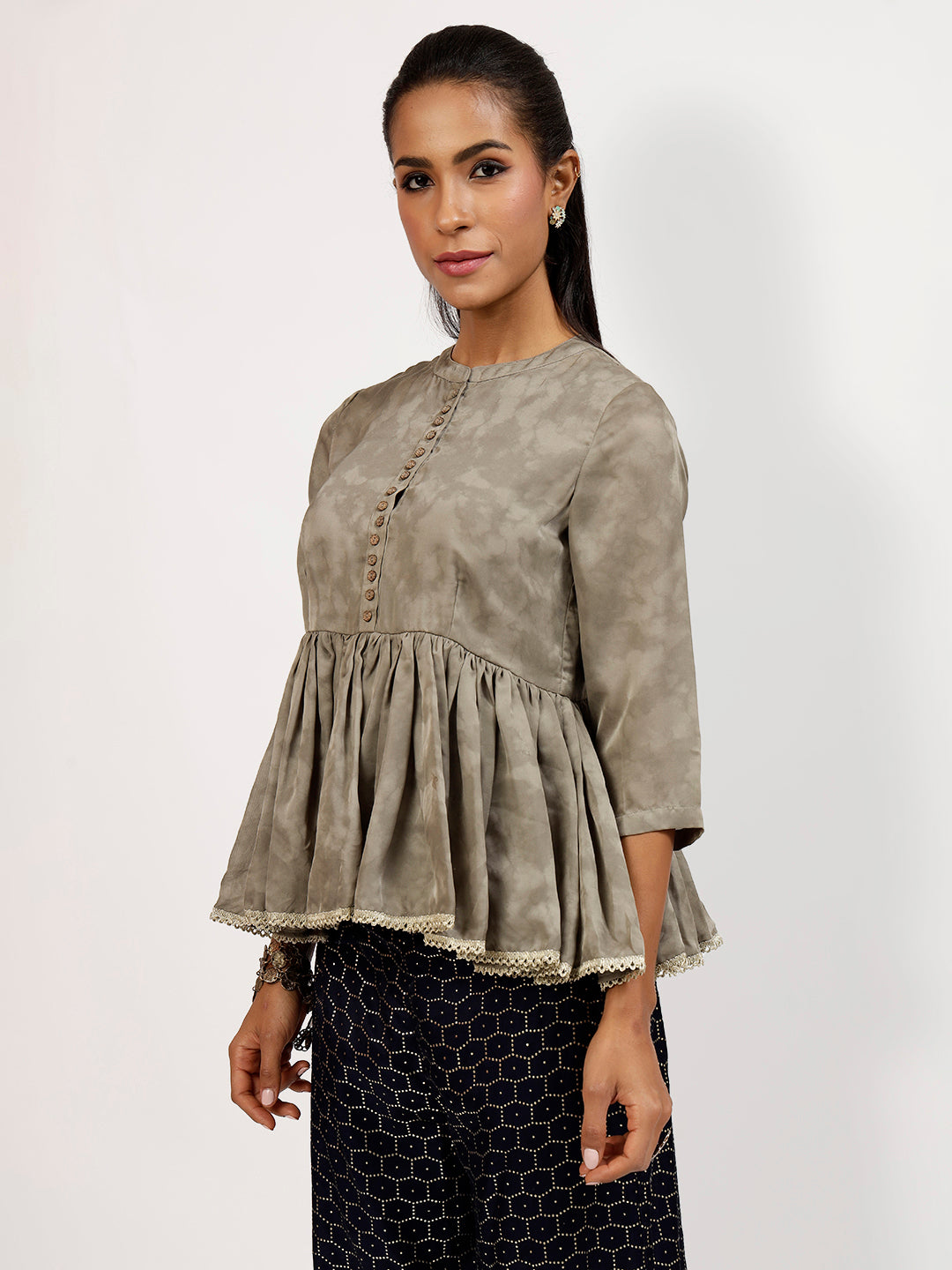 Grey Tie & Dye Peplum Top-1