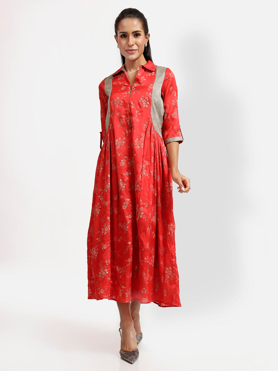Red Foil Tunic with Grey Side Panels