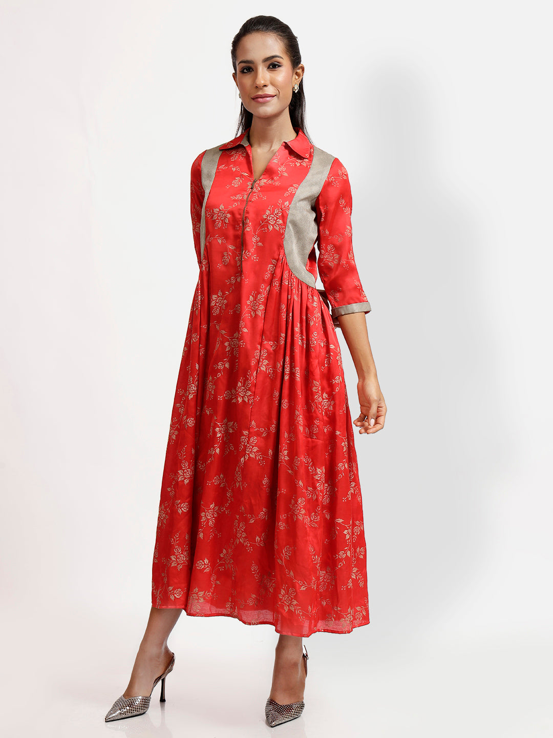 Red Foil Tunic with Grey Side Panels-1