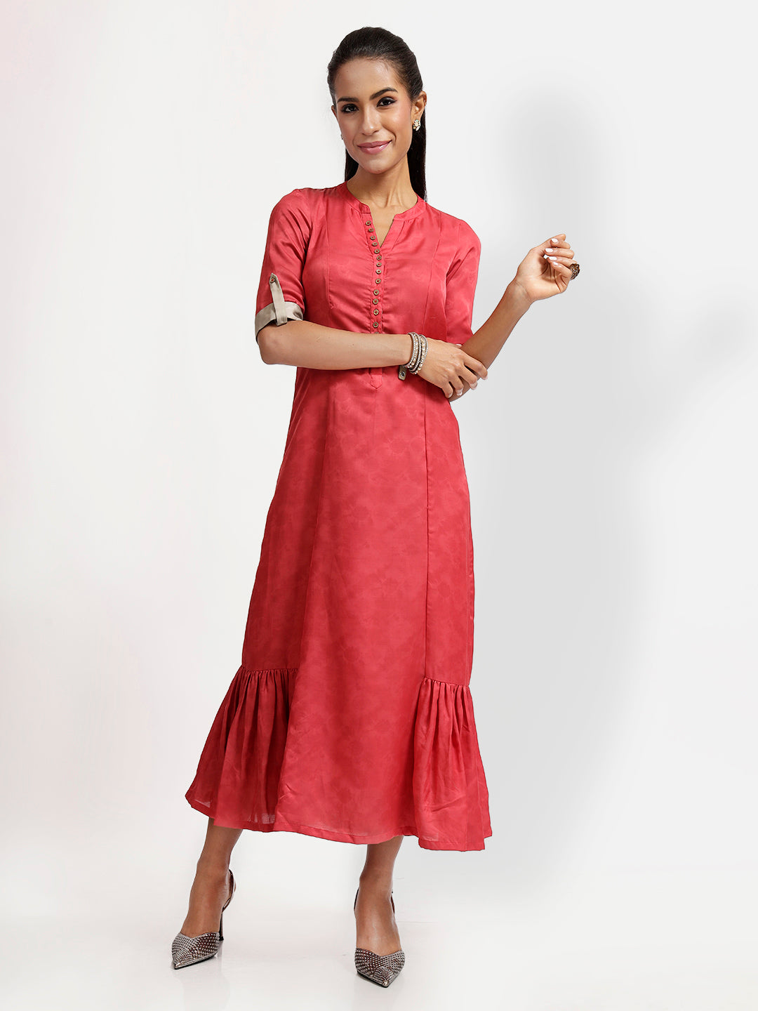 Red Tye & Dye Tunic With Side Gathers