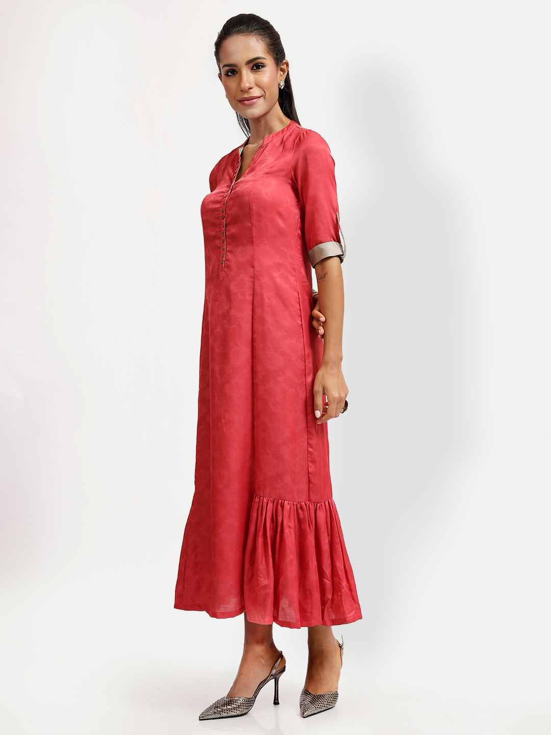 Red Tye & Dye Tunic With Side Gathers