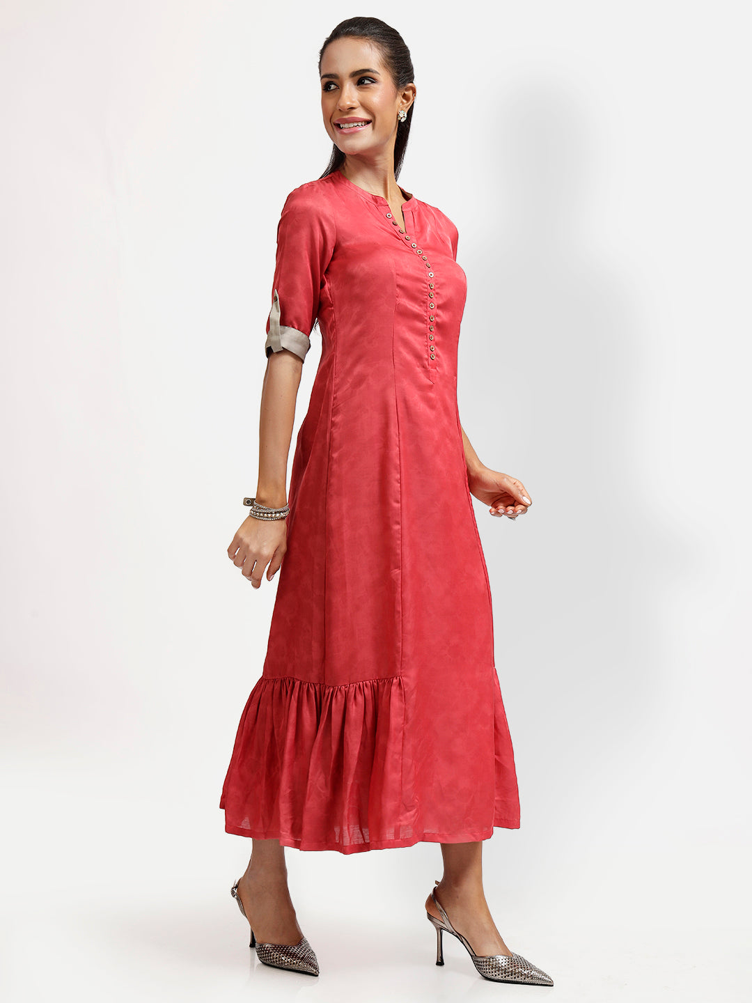 Red Tye & Dye Tunic With Side Gathers