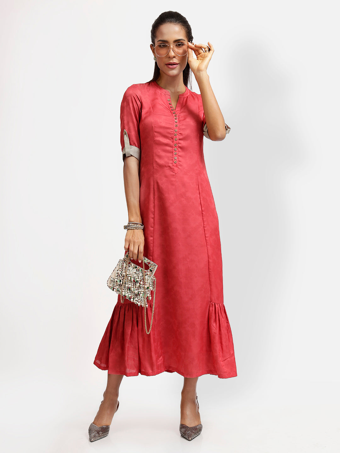 Red Tye & Dye Tunic With Side Gathers