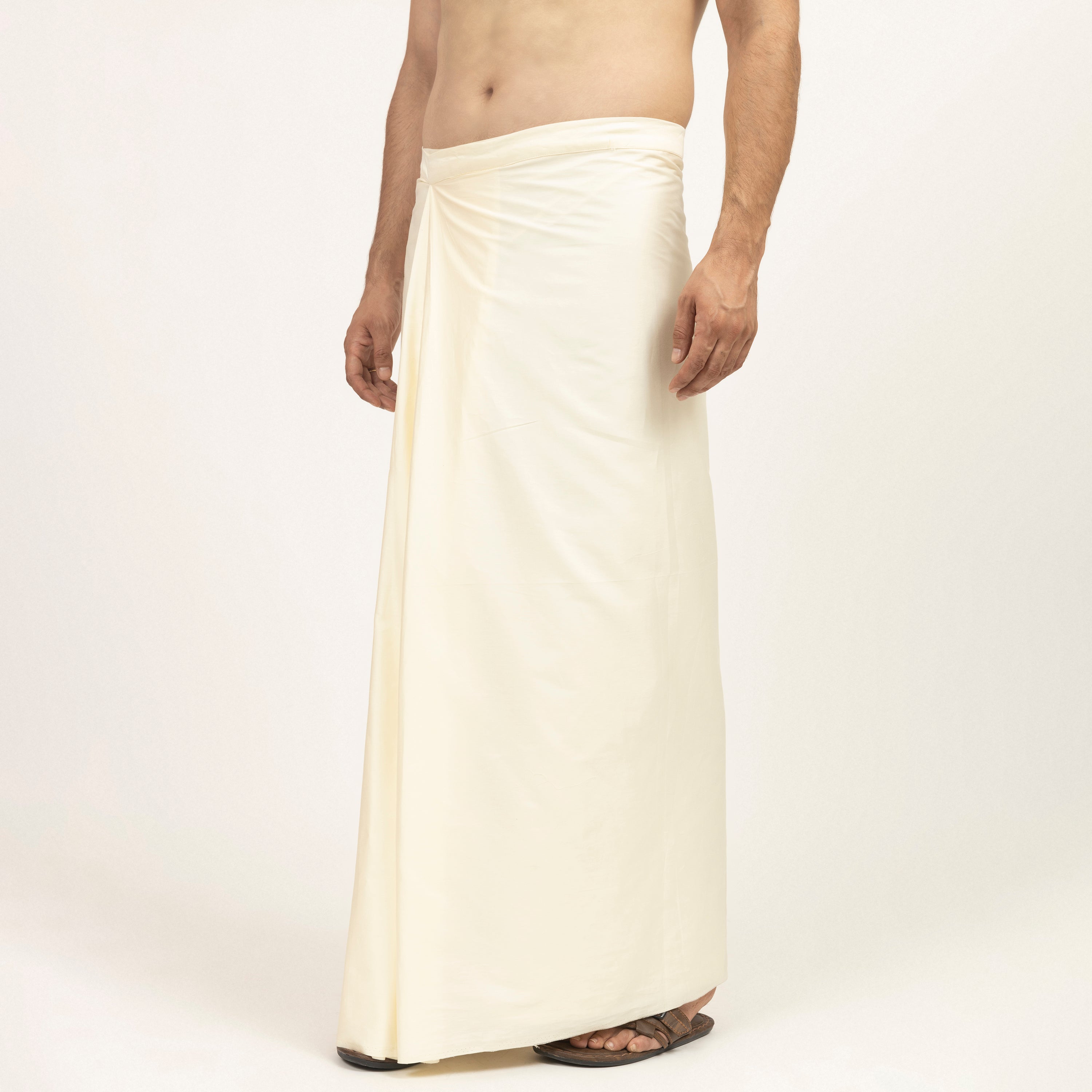 Off White Pre Pleated Wrap Dhoti for Men-2