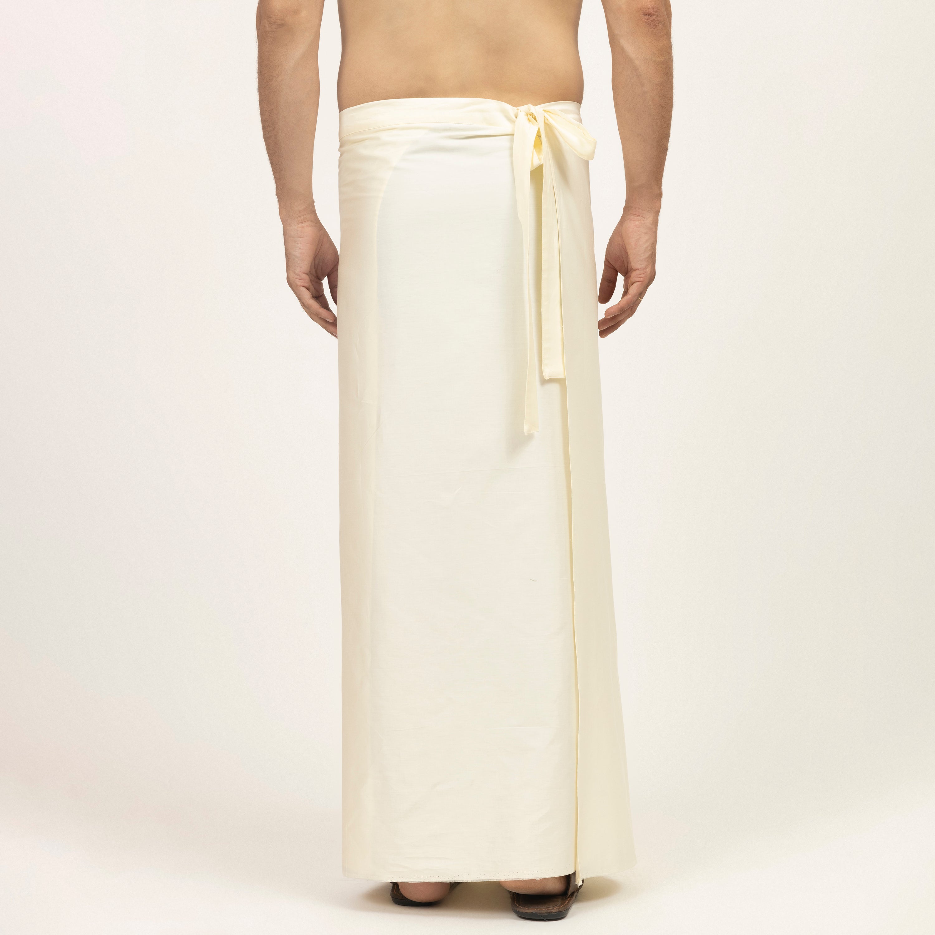 Off White Pre Pleated Wrap Dhoti for Men-4