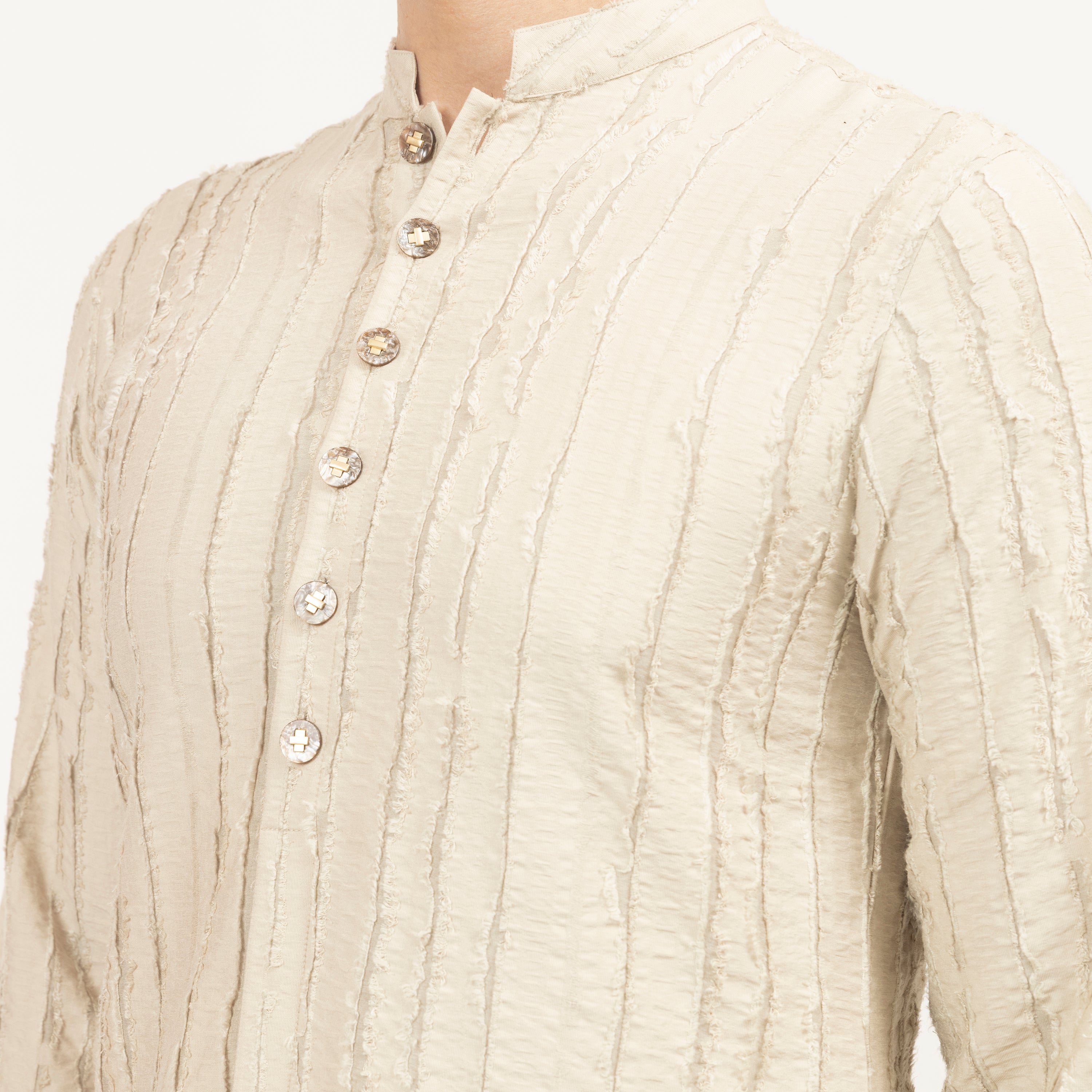 Beige Patch Textured Kurta