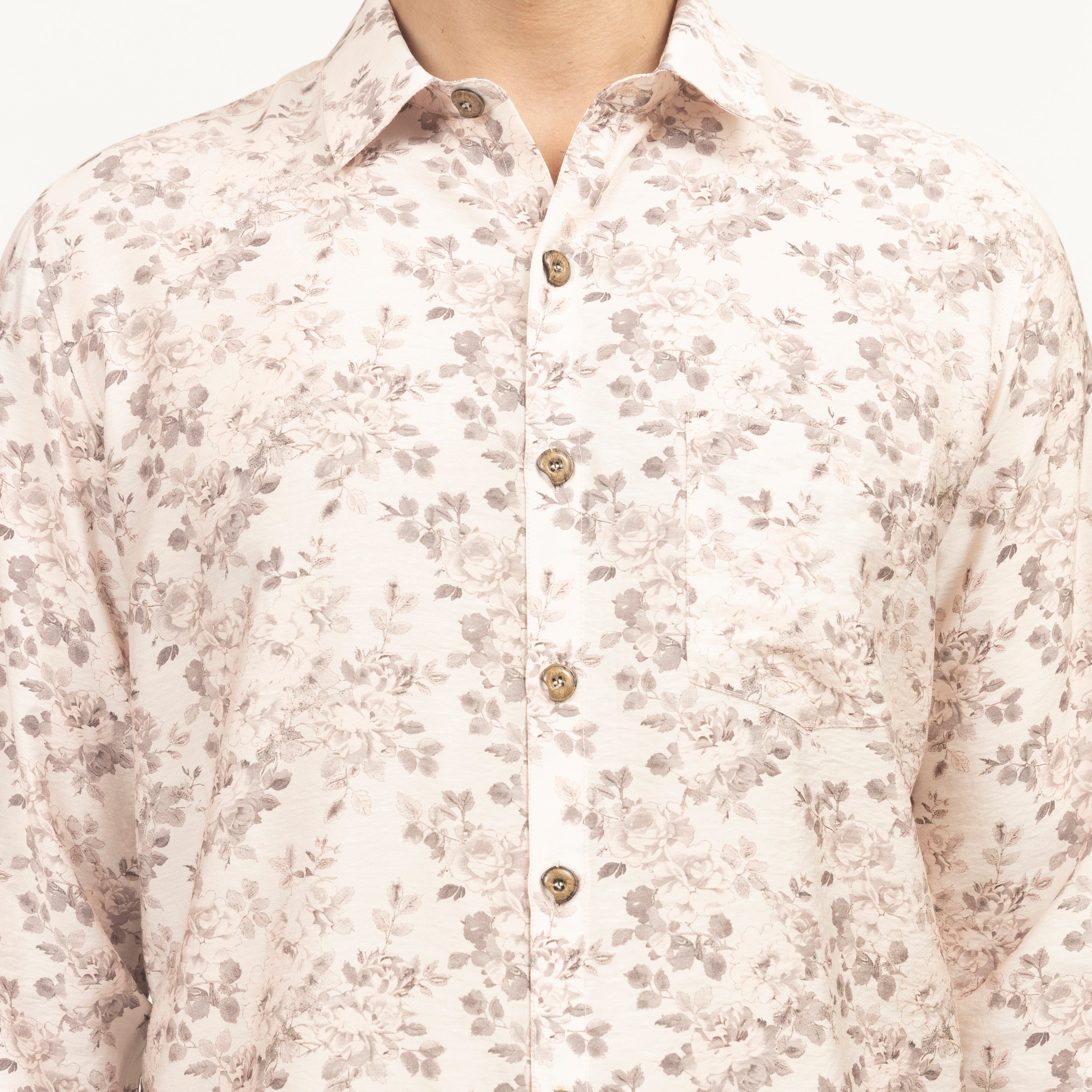 Off-White Floral Printed Full Sleeves Shirt