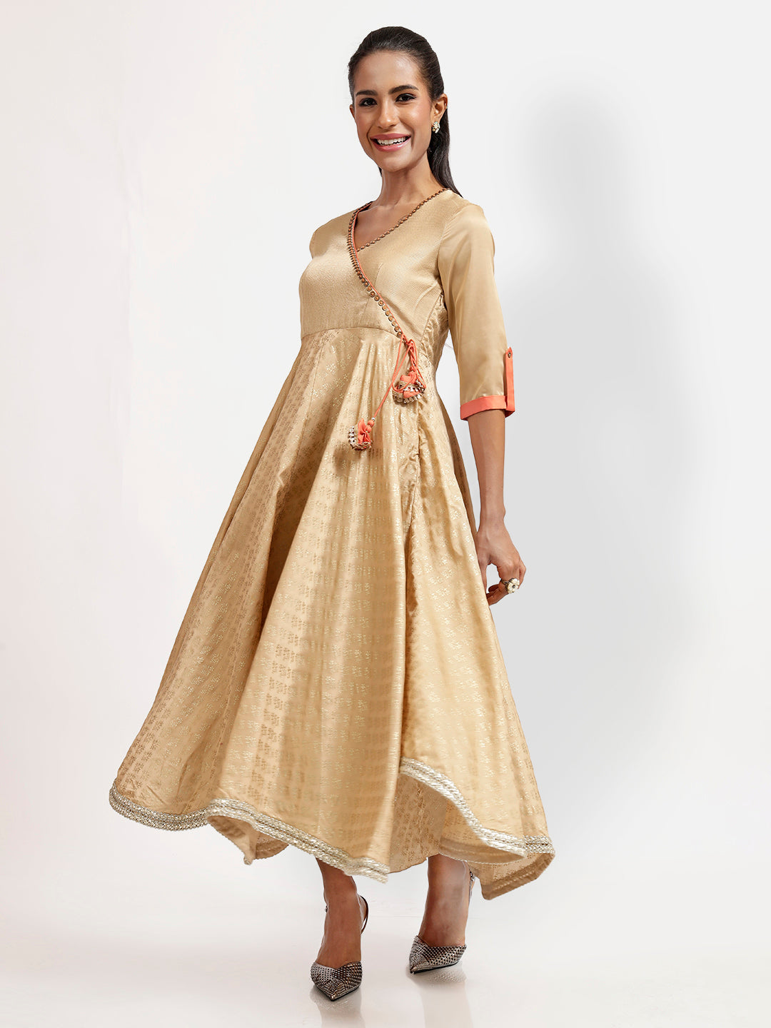 Beige Foil Print Angrakha