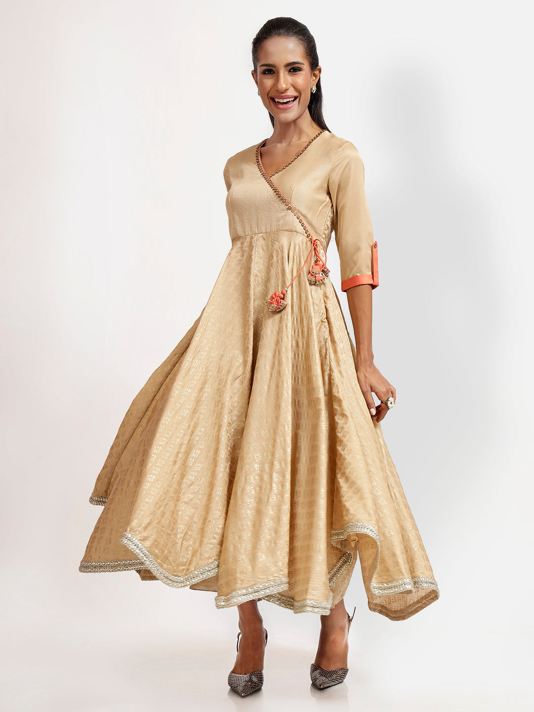 Beige Foil Print Angrakha