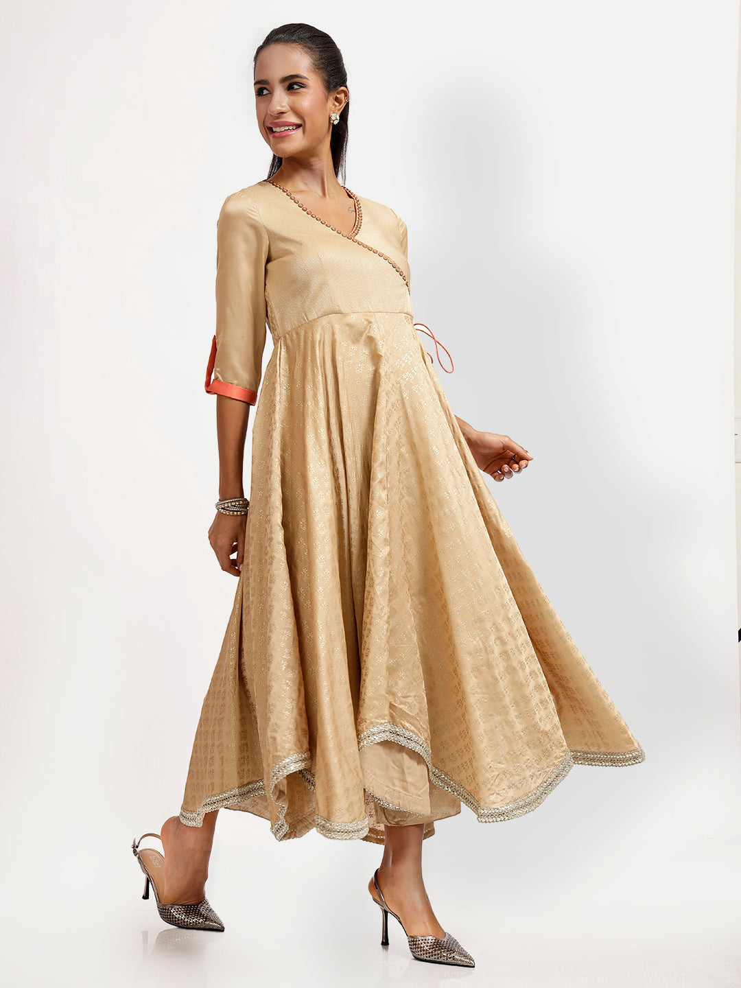 Beige Foil Print Angrakha