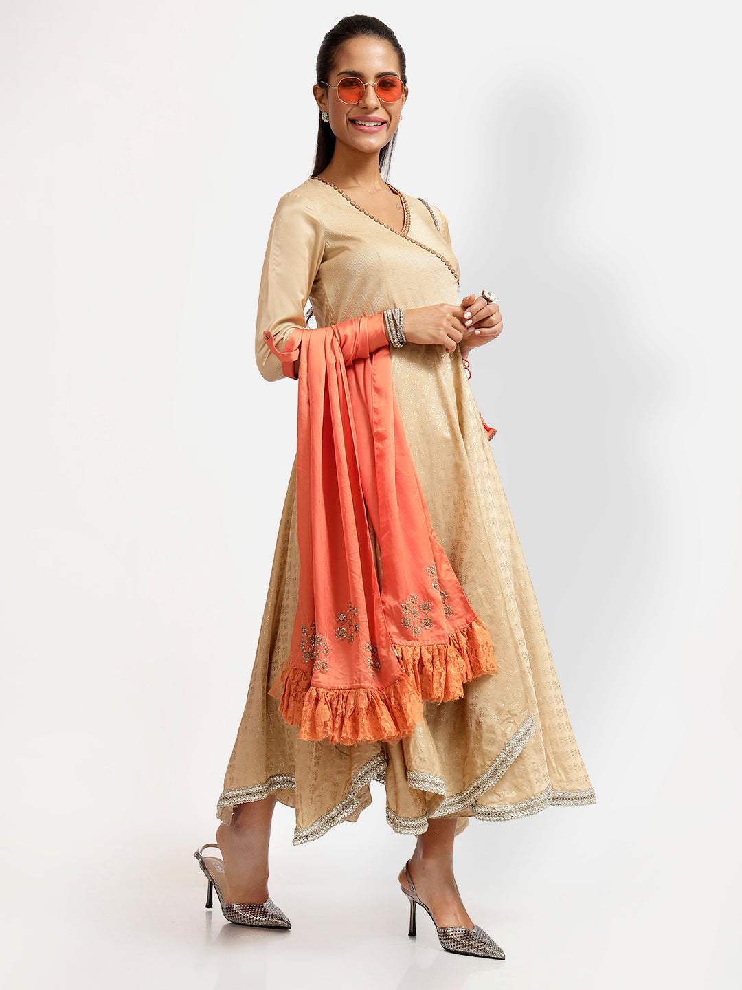 Peach Stole with Floral-3