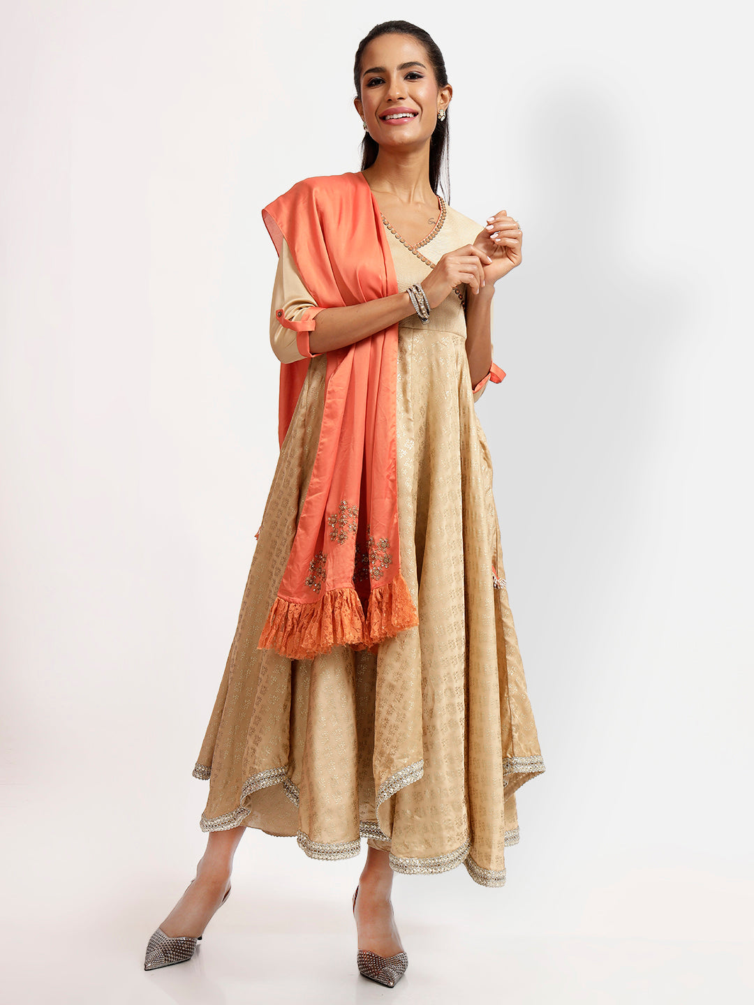 Peach Stole with Floral-2