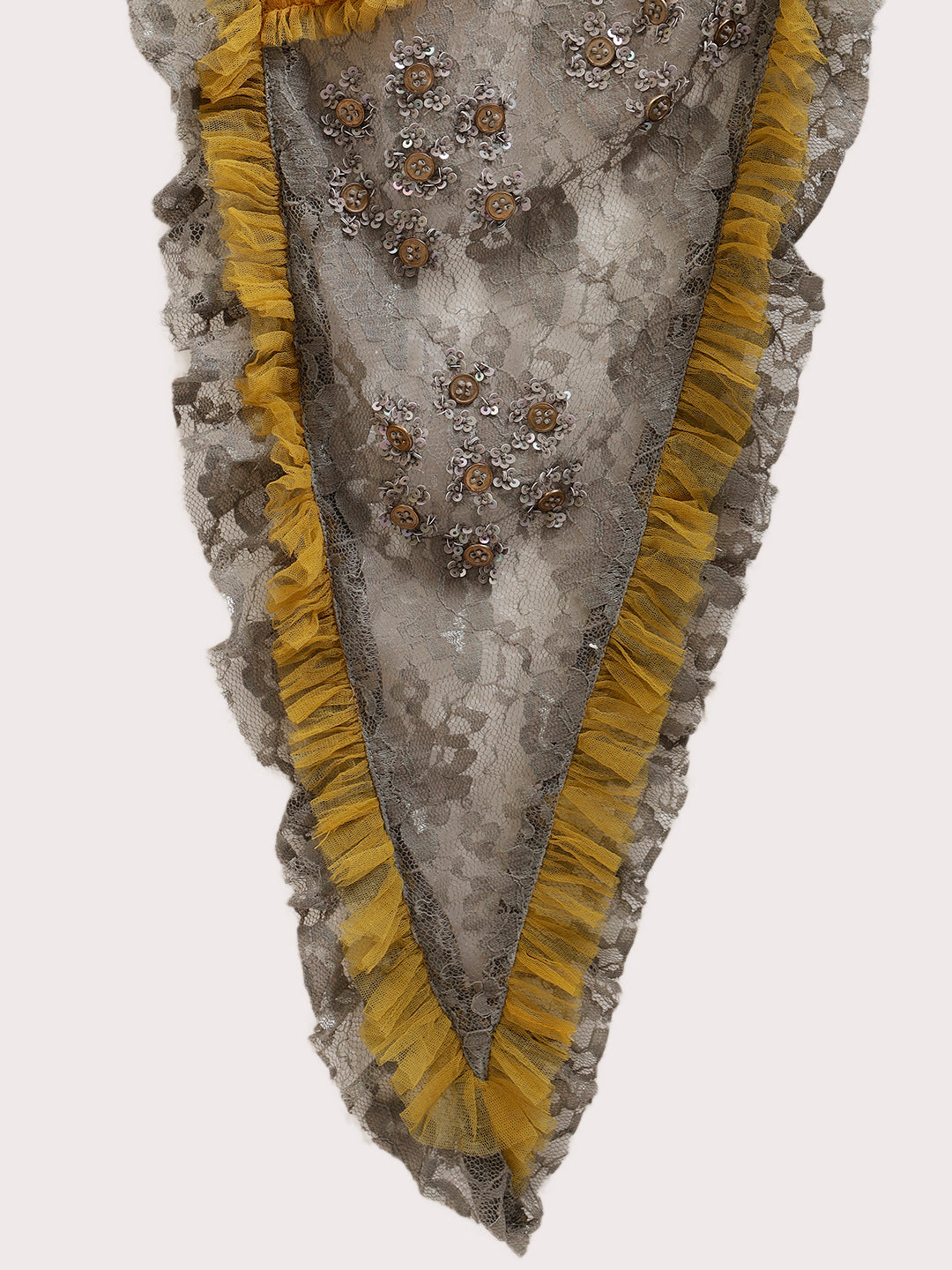 Yellow Stole with Grey Floral Net