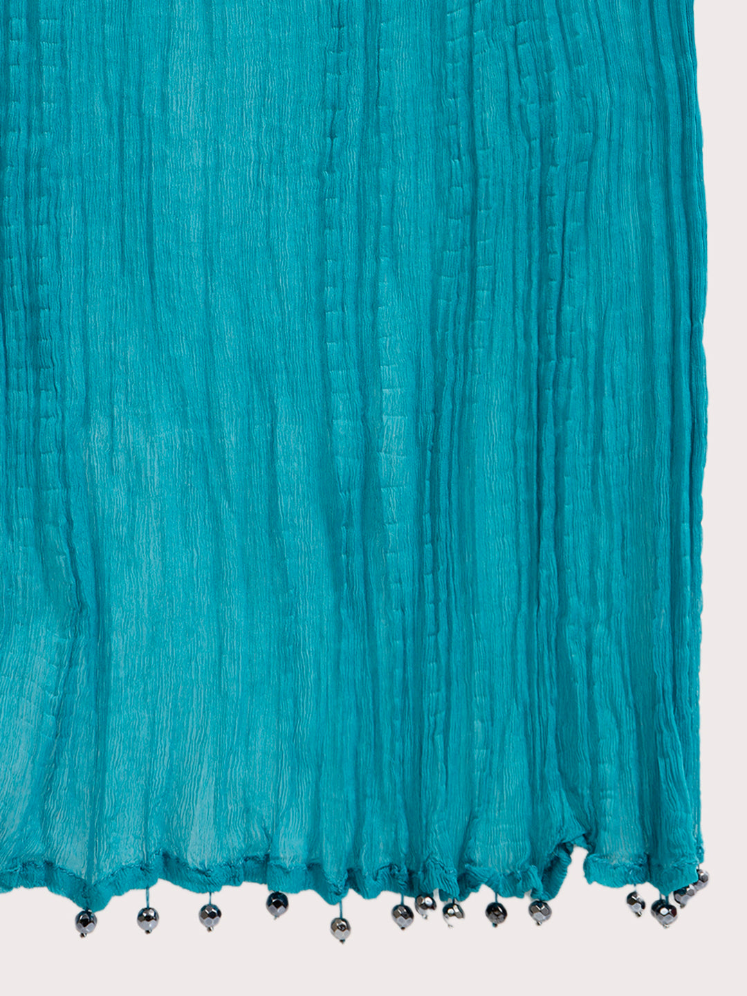 Turq Chiffon Crinkle Stole With Grey Beads