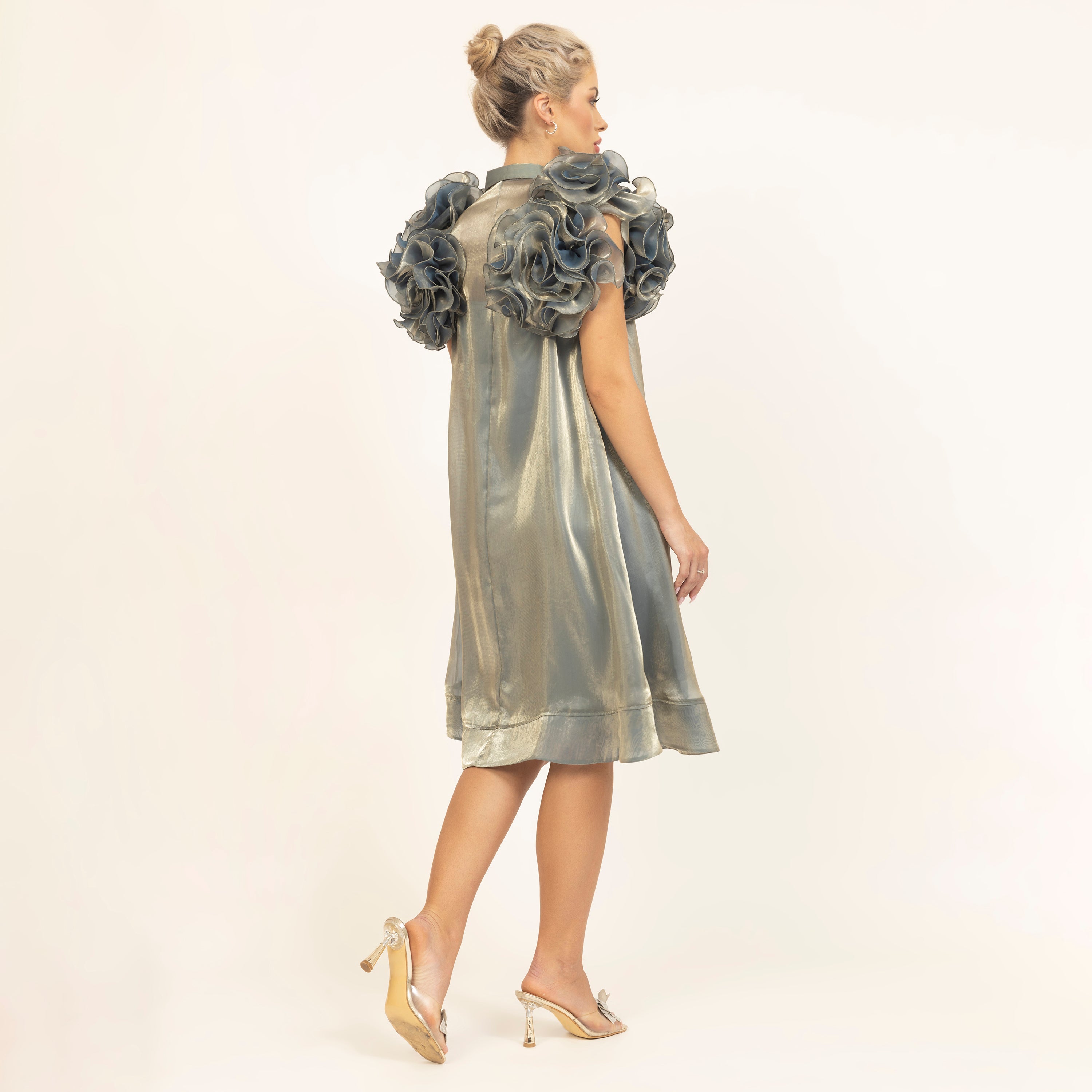 Green Flower Satin Organza Jacket With Speghetti