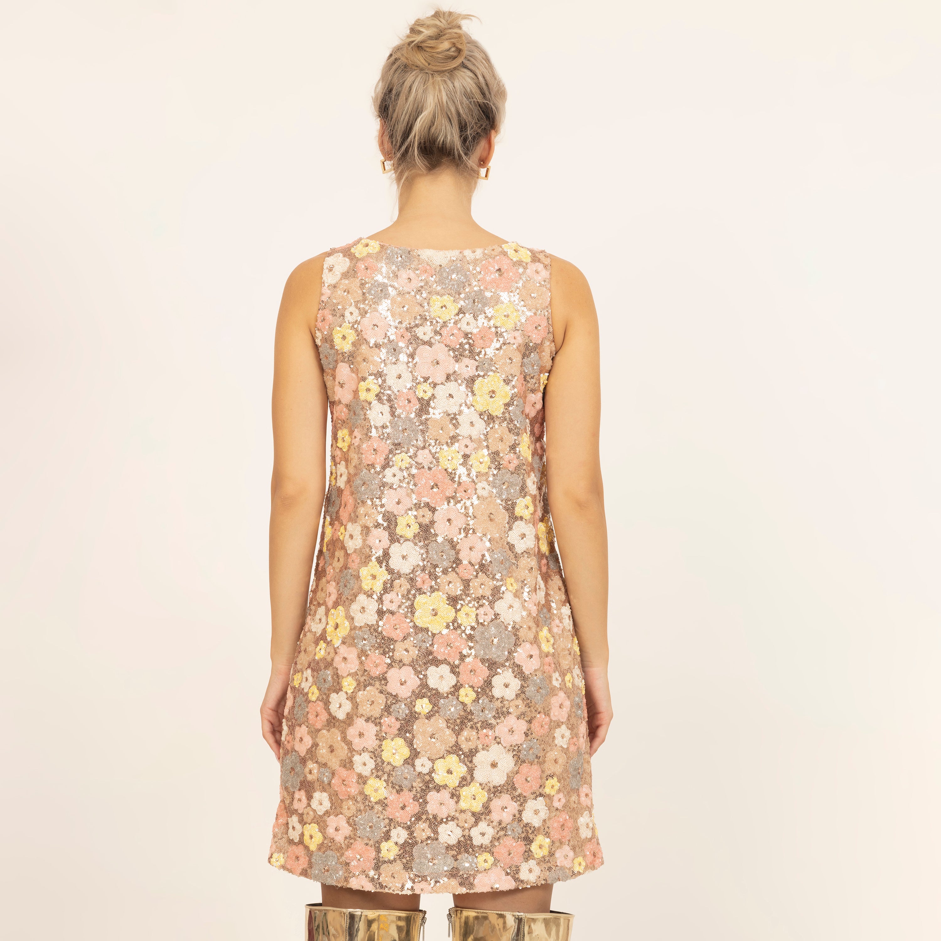 Peach A-Line Sequin Embroidered Dress